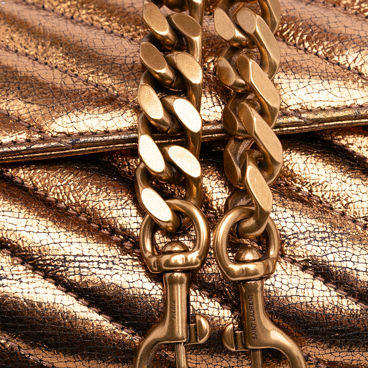 Medium Metallic Calfskin Chevron Monogram College Bag Brown - Gaby Paris
