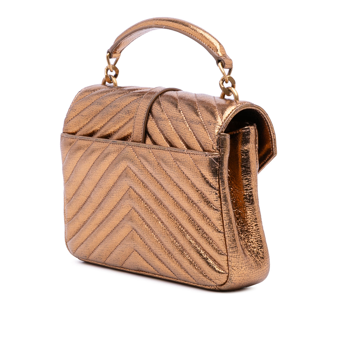 Medium Metallic Calfskin Chevron Monogram College Bag Brown - Gaby Paris