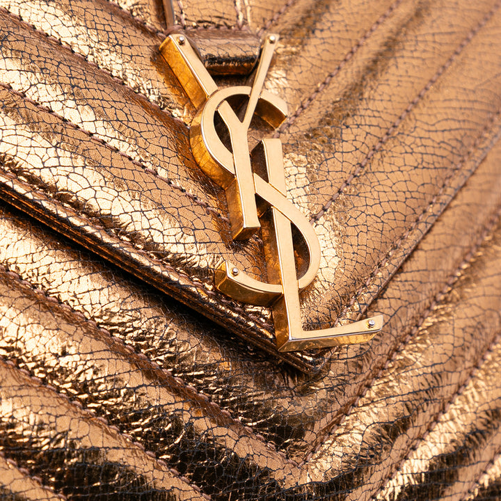 Medium Metallic Calfskin Chevron Monogram College Bag Brown - Gaby Paris