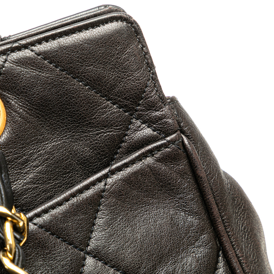 Quilted Lambskin Tassel Chain Shoulder Bag Black - Gaby Paris