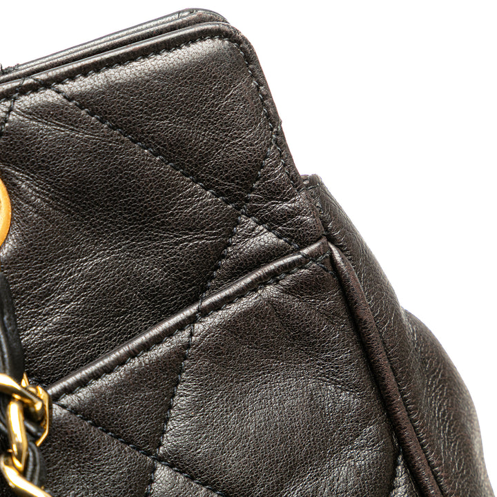 Quilted Lambskin Tassel Chain Shoulder Bag Black - Gaby Paris