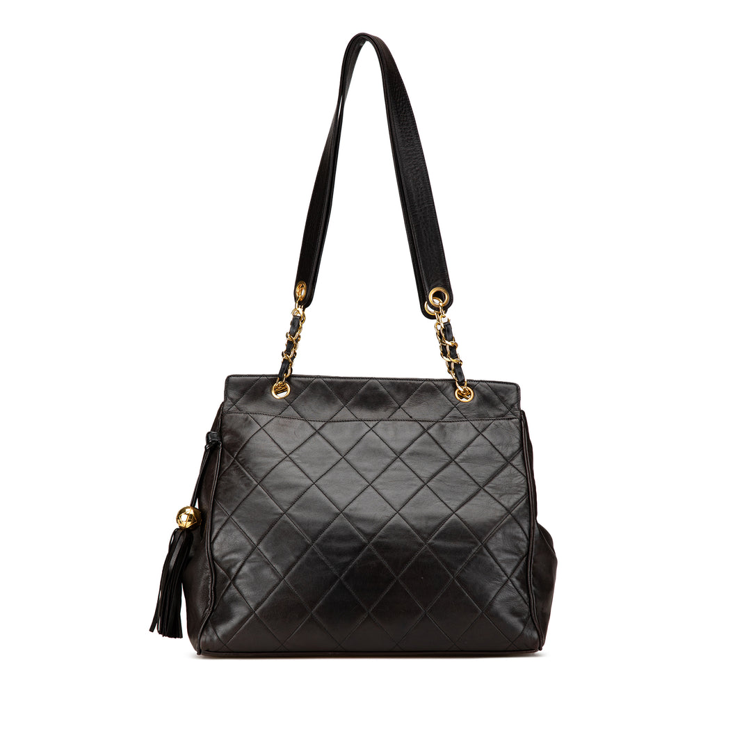 Quilted Lambskin Tassel Chain Shoulder Bag Black - Gaby Paris