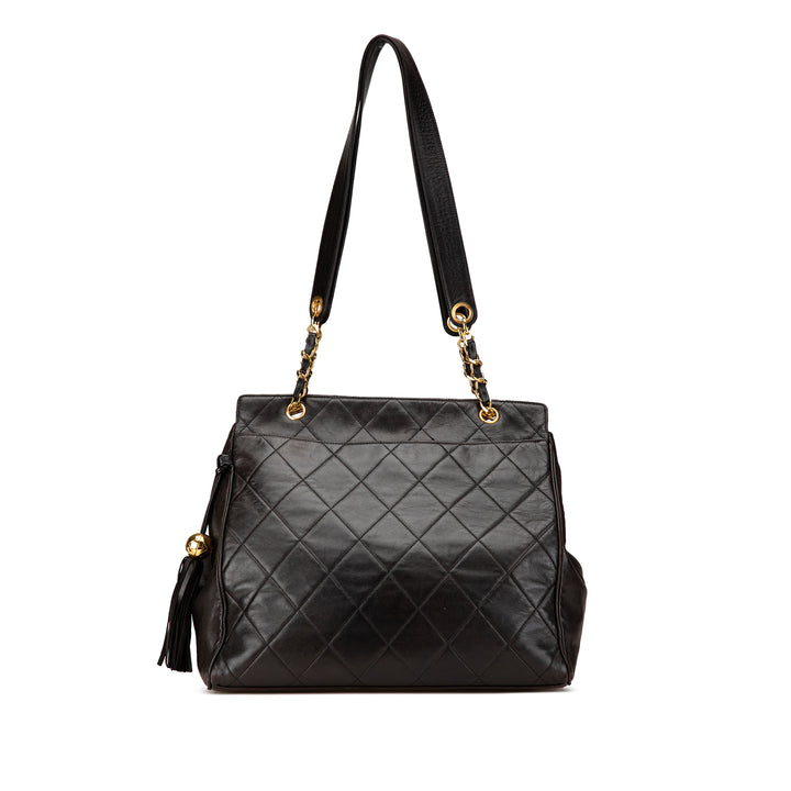 Quilted Lambskin Tassel Chain Shoulder Bag Black - Gaby Paris