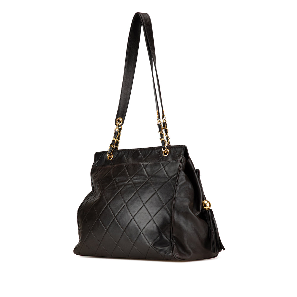 Quilted Lambskin Tassel Chain Shoulder Bag Black - Gaby Paris