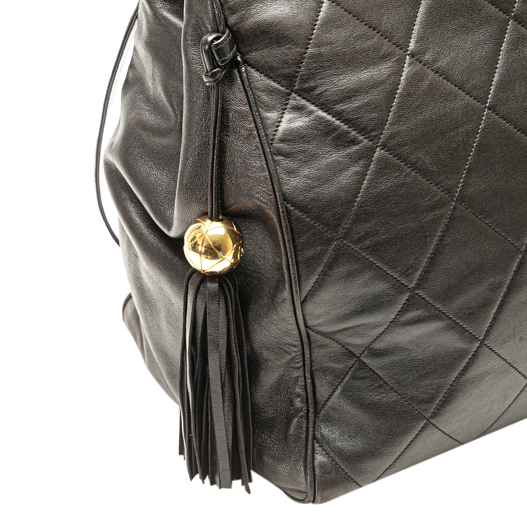 Quilted Lambskin Tassel Chain Shoulder Bag Black - Gaby Paris
