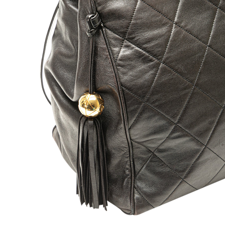 Quilted Lambskin Tassel Chain Shoulder Bag Black - Gaby Paris
