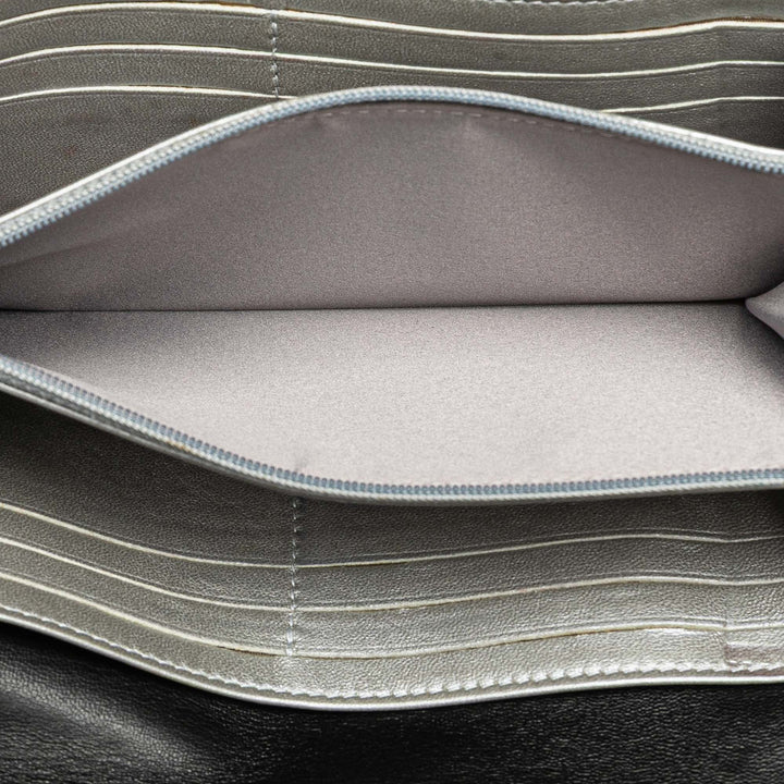 CC Embossed Calfskin Camellia Flap Wallet Black - Gaby Paris