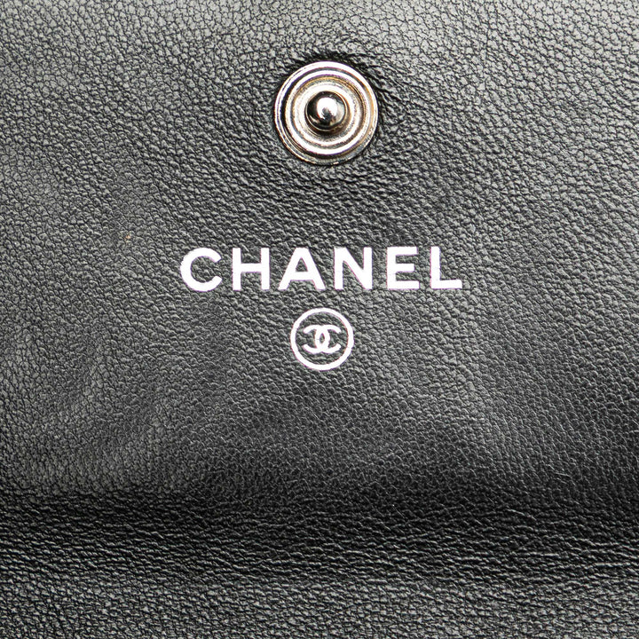 CC Embossed Calfskin Camellia Flap Wallet Black - Gaby Paris