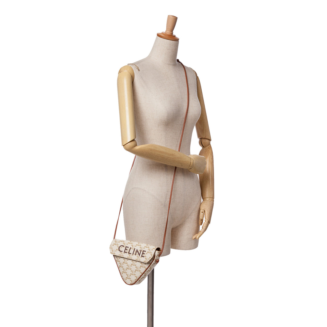 Coated Canvas Triomphe Triangle Crossbody White - Gaby Paris