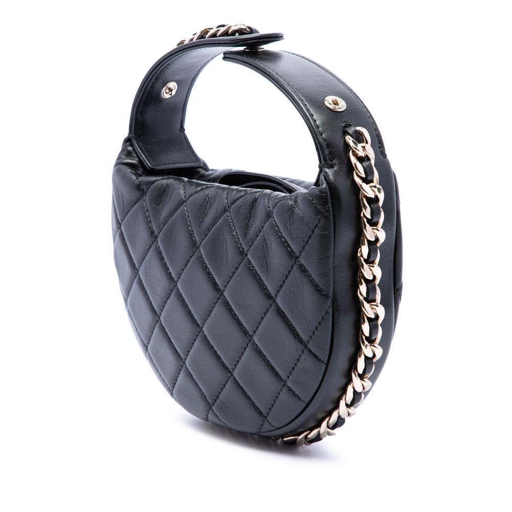Chanel Matelassé Sac rond à chaîne Pochette Mini Cuir d'agneau Noir – vue 2 – GABY PARIS