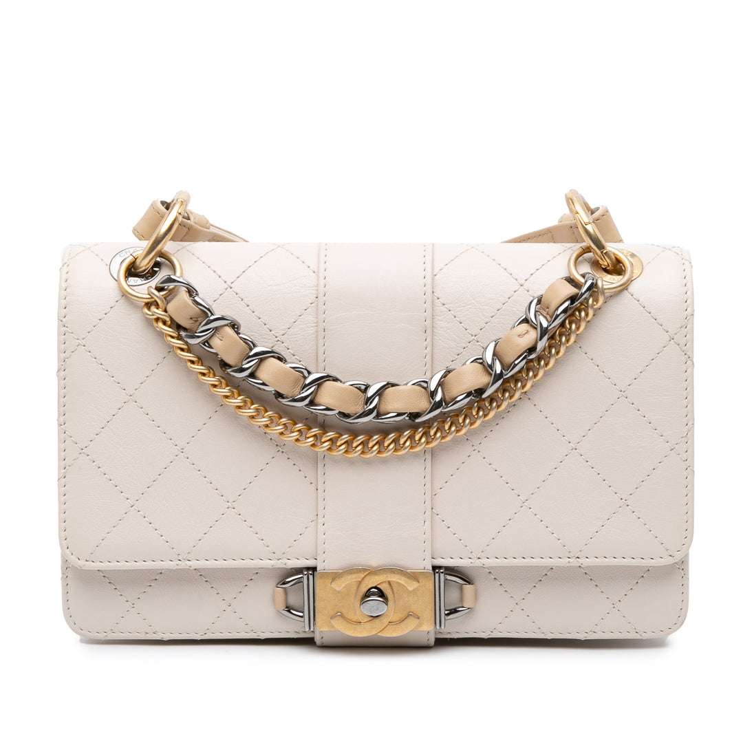 CC Stitched Calfskin Chain Flap White - Gaby Paris