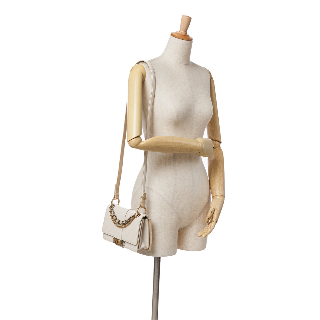 CC Stitched Calfskin Chain Flap White - Gaby Paris