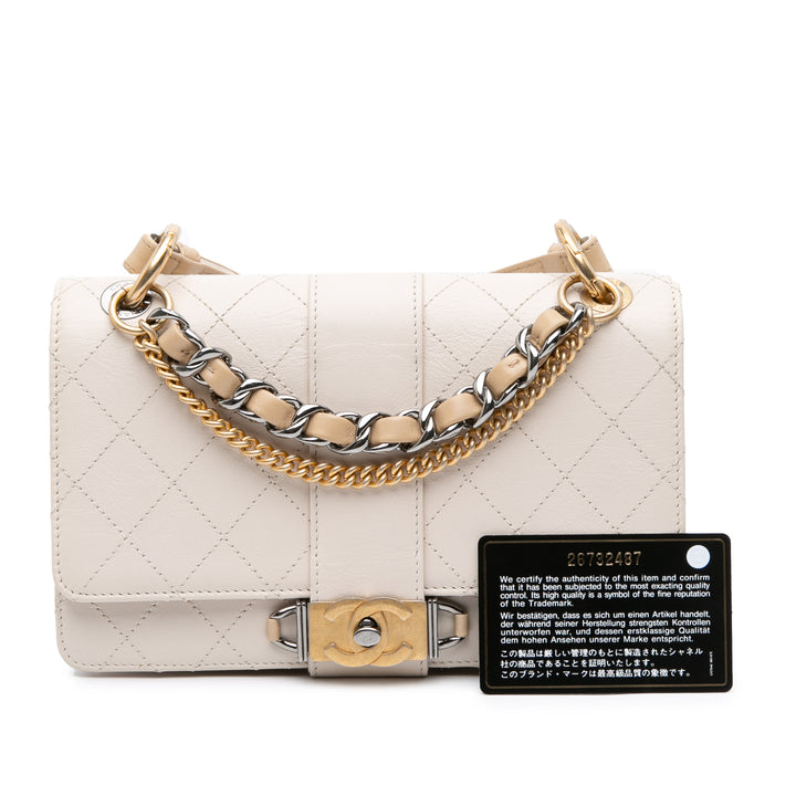 CC Stitched Calfskin Chain Flap White - Gaby Paris