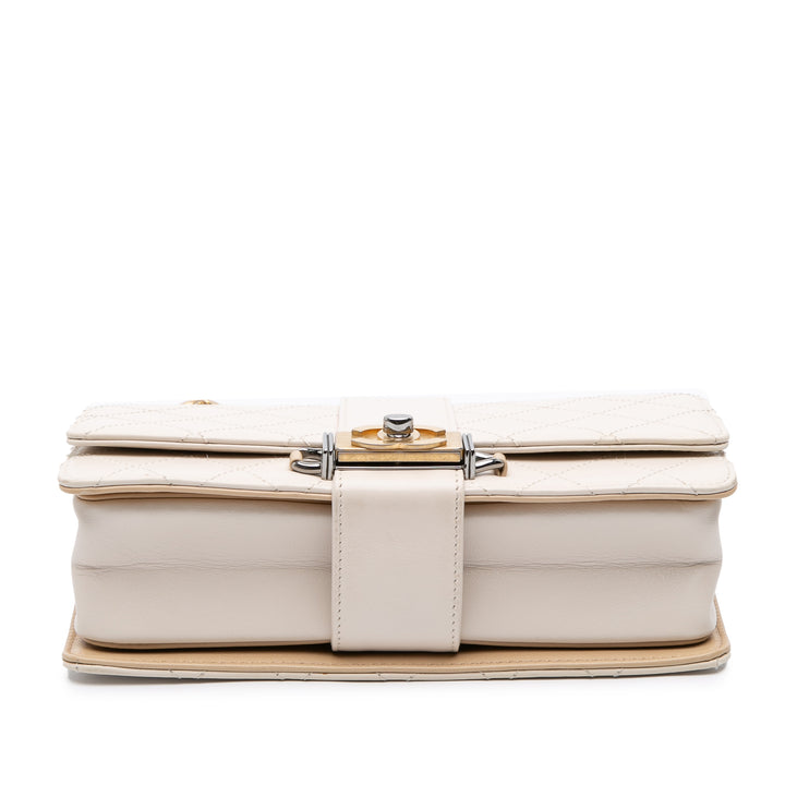 CC Stitched Calfskin Chain Flap White - Gaby Paris