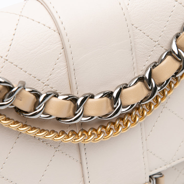 CC Stitched Calfskin Chain Flap White - Gaby Paris