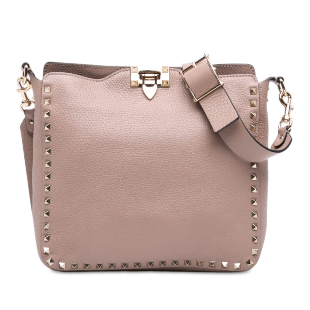 Valentino Grainy Rockstud Flip Lock Sac Messenger Petit Cuir de veau