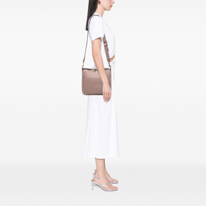 Valentino Grainy Rockstud Flip Lock Sac Messenger Petit Cuir de veau