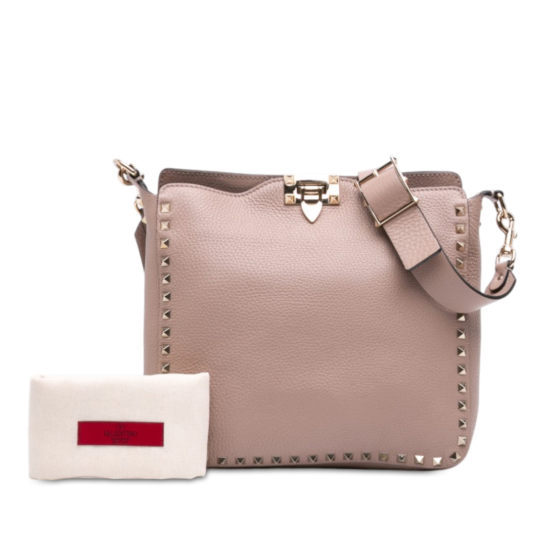Valentino Grainy Rockstud Flip Lock Sac Messenger Petit Cuir de veau