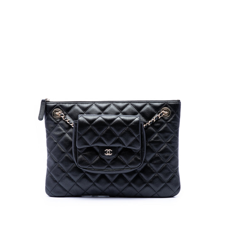 Chanel CC Matelassé Cuir d’agneau Pochette with Mini à rabat Purse