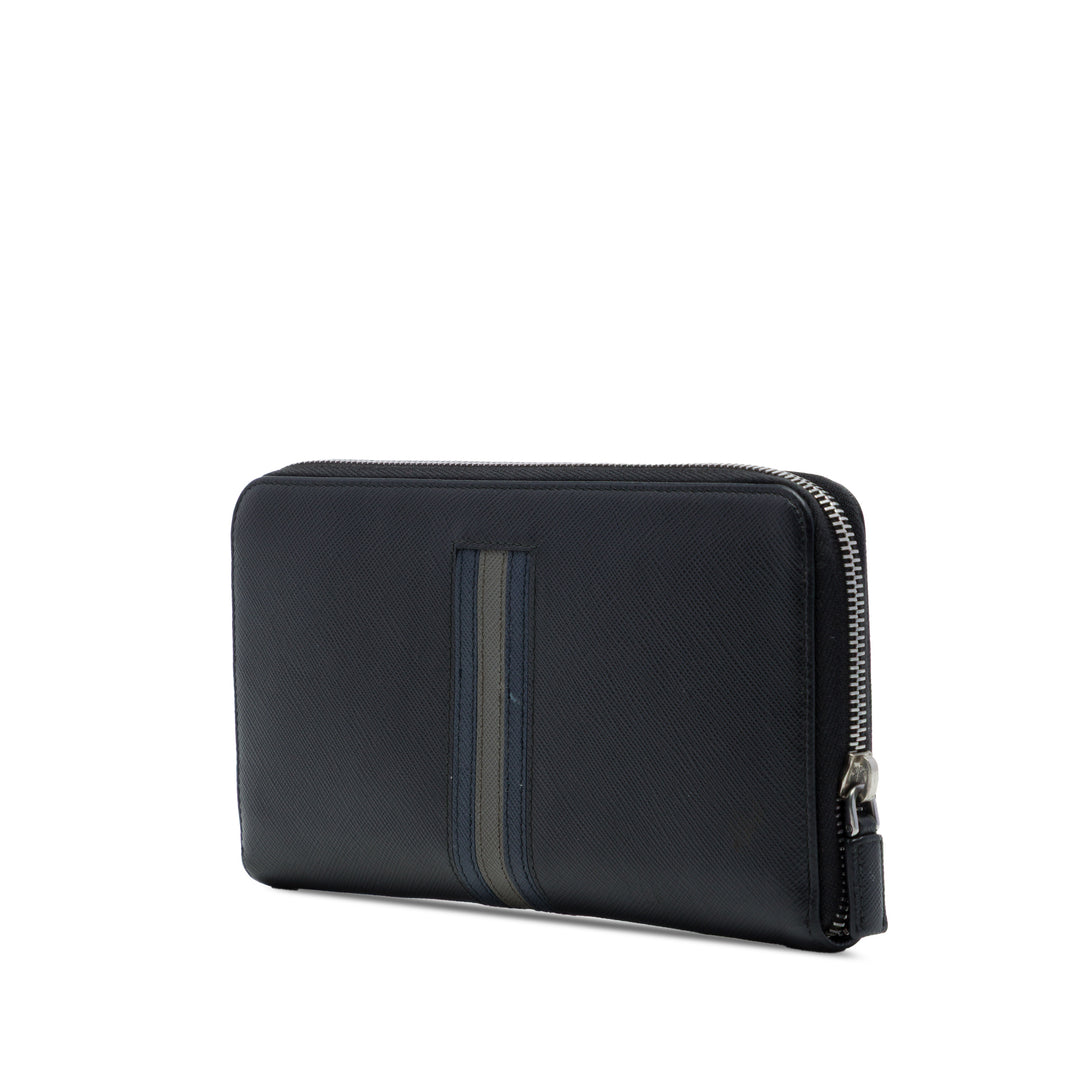 Rayé Portefeuille long zippé Saffiano Noir