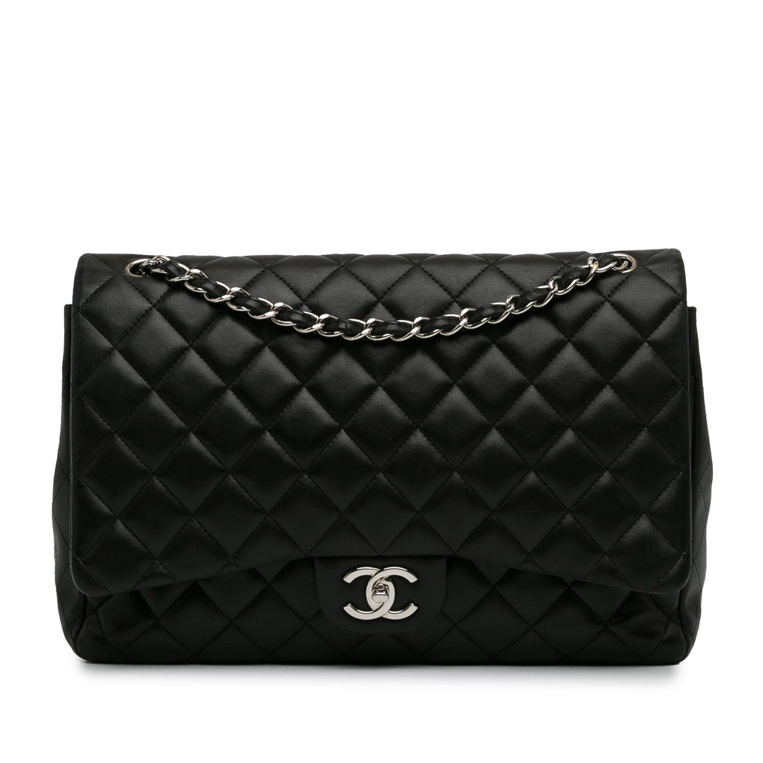 Maxi Classic Lambskin Double Flap Black - Gaby Paris