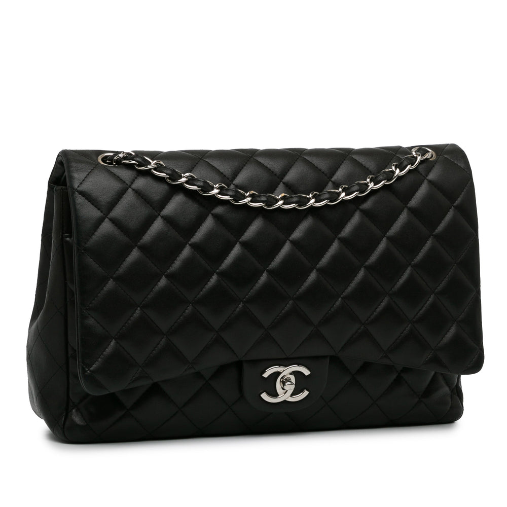 Maxi Classic Lambskin Double Flap Black - Gaby Paris