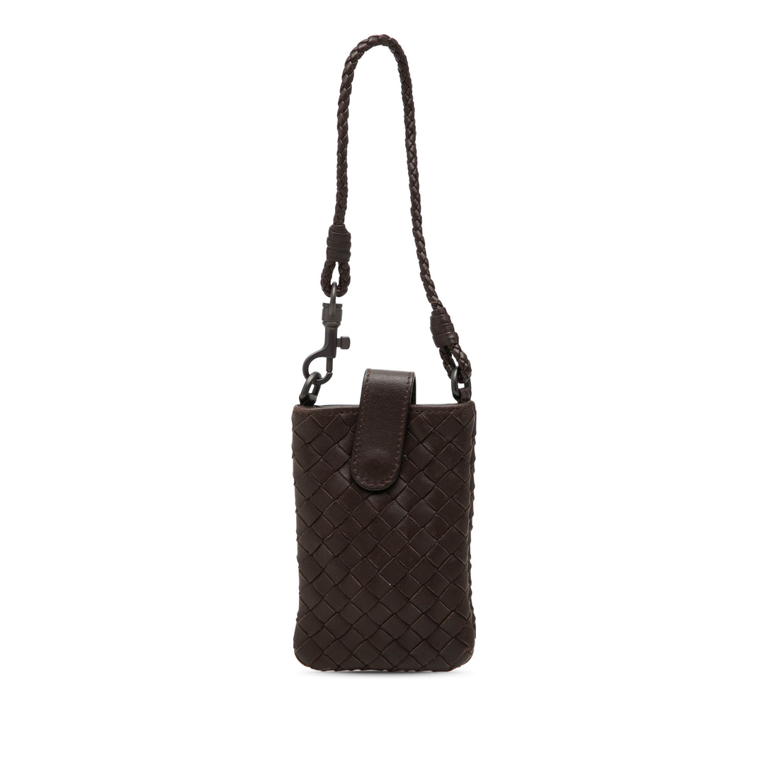 Bottega Veneta Étui téléphone Intrecciato nappa Marron – vue principale – GABY PARIS