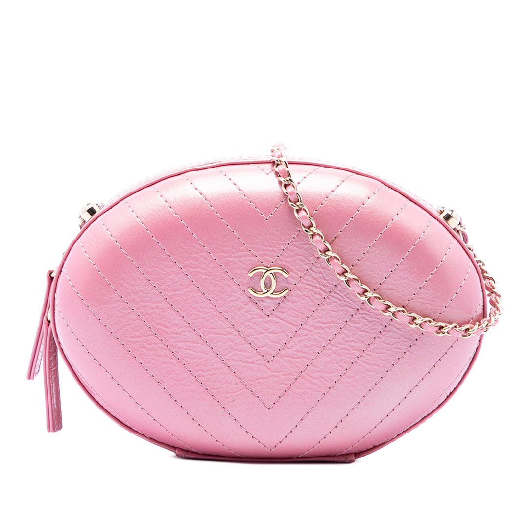 Chanel Chevron Surpiqué La Pausa Evening Sac Cuir de veau Rose – vue principale – GABY PARIS