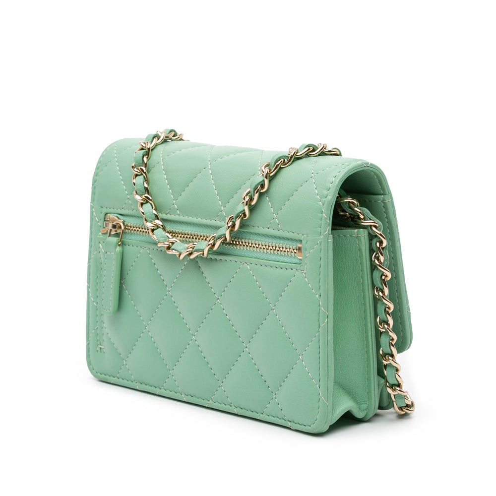 Mini CC Quilted Lambskin Wallet On Chain Green - Gaby Paris