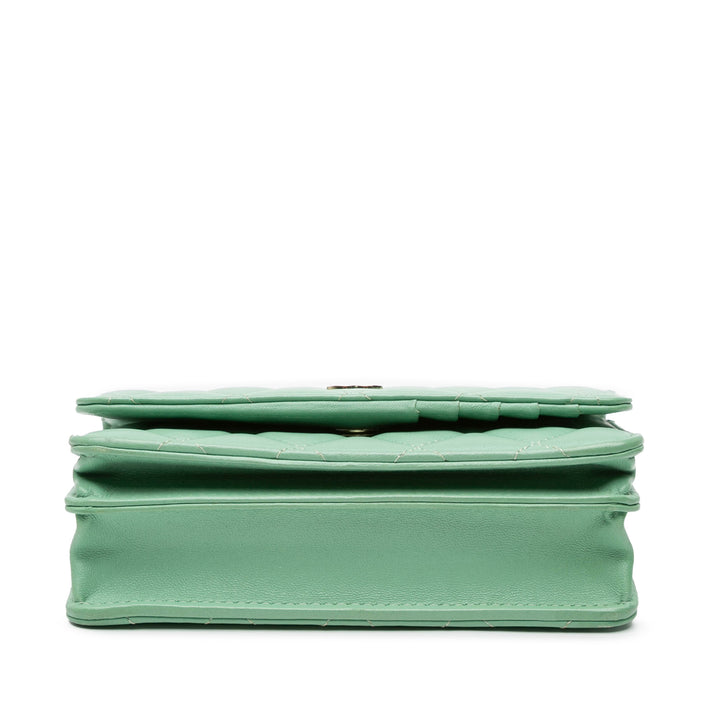 Mini CC Quilted Lambskin Wallet On Chain Green - Gaby Paris