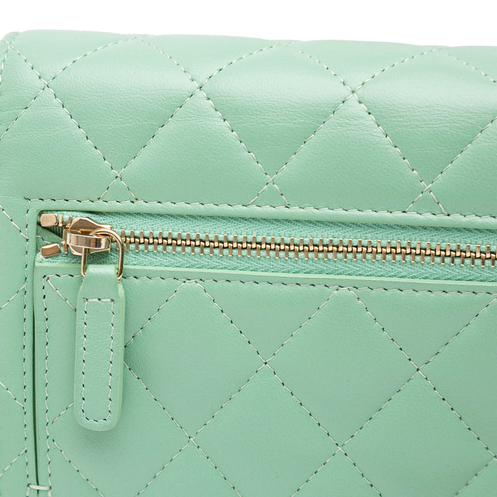 Mini CC Quilted Lambskin Wallet On Chain Green - Gaby Paris