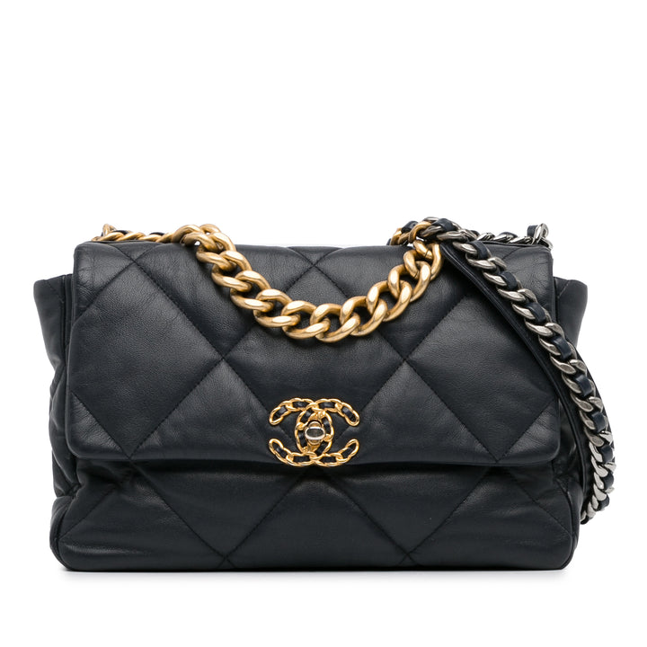 Large Lambskin 19 Flap Black - Gaby Paris