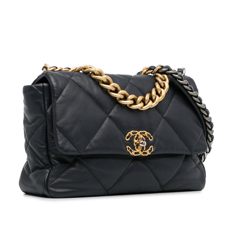 Large Lambskin 19 Flap Black - Gaby Paris