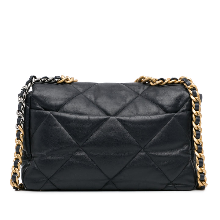 Large Lambskin 19 Flap Black - Gaby Paris