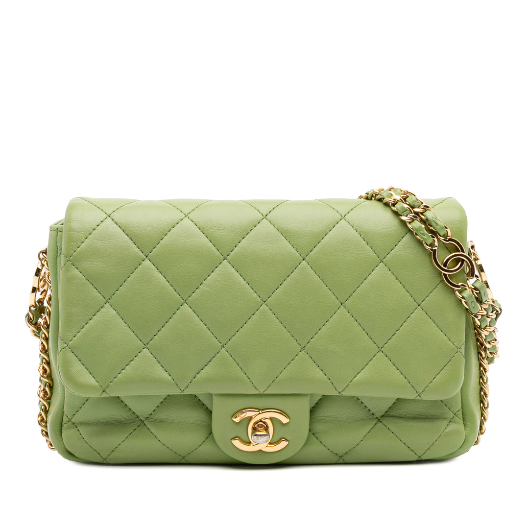 Quilted Lambskin Double CC Chain Around Flap Green - Gaby Paris