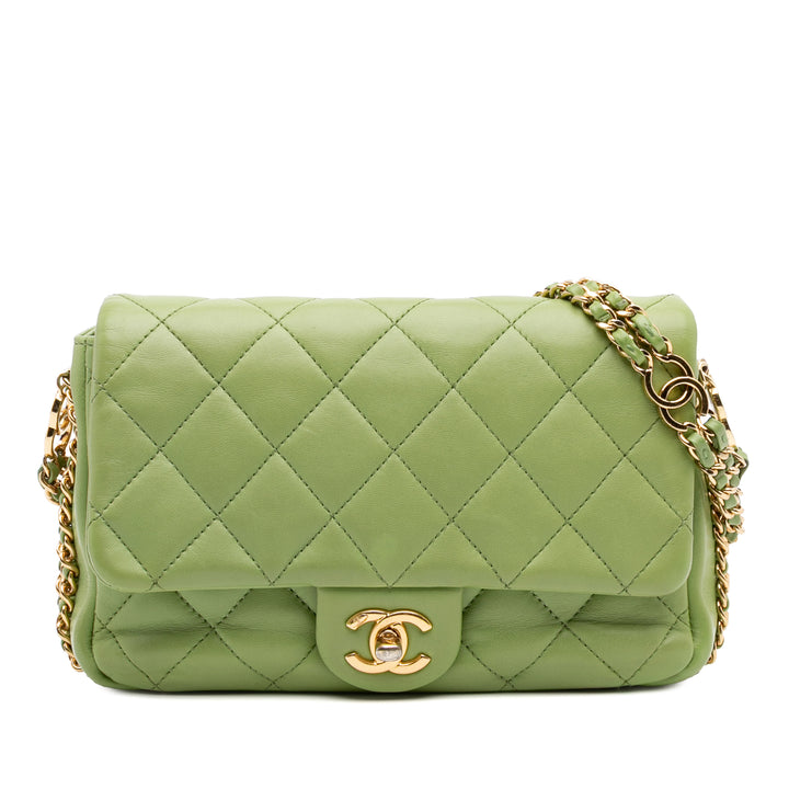 Quilted Lambskin Double CC Chain Around Flap Green - Gaby Paris