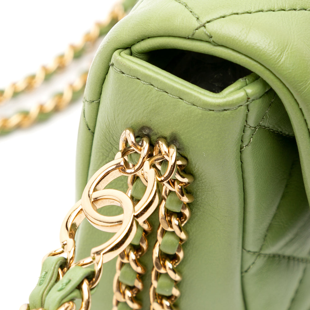 Quilted Lambskin Double CC Chain Around Flap Green - Gaby Paris