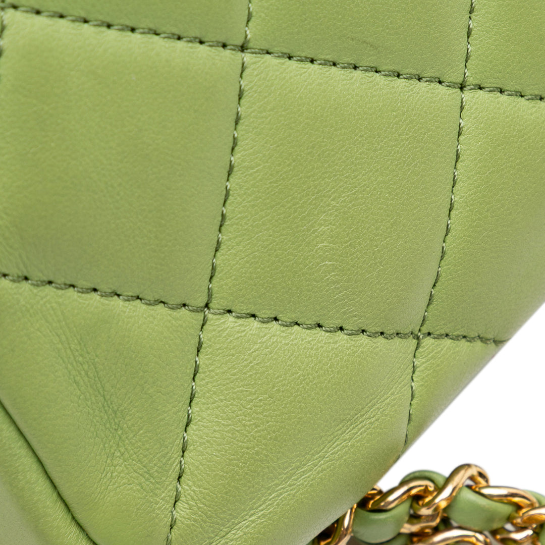Quilted Lambskin Double CC Chain Around Flap Green - Gaby Paris