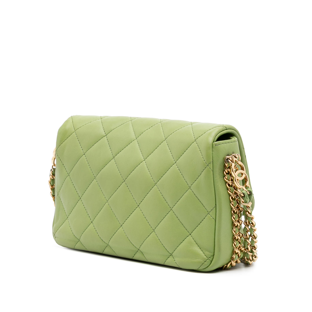 Quilted Lambskin Double CC Chain Around Flap Green - Gaby Paris
