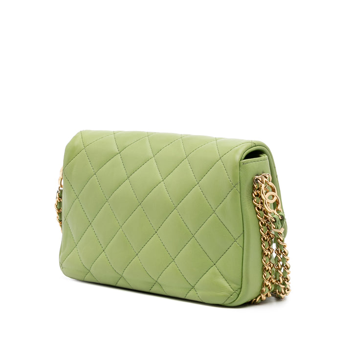 Quilted Lambskin Double CC Chain Around Flap Green - Gaby Paris