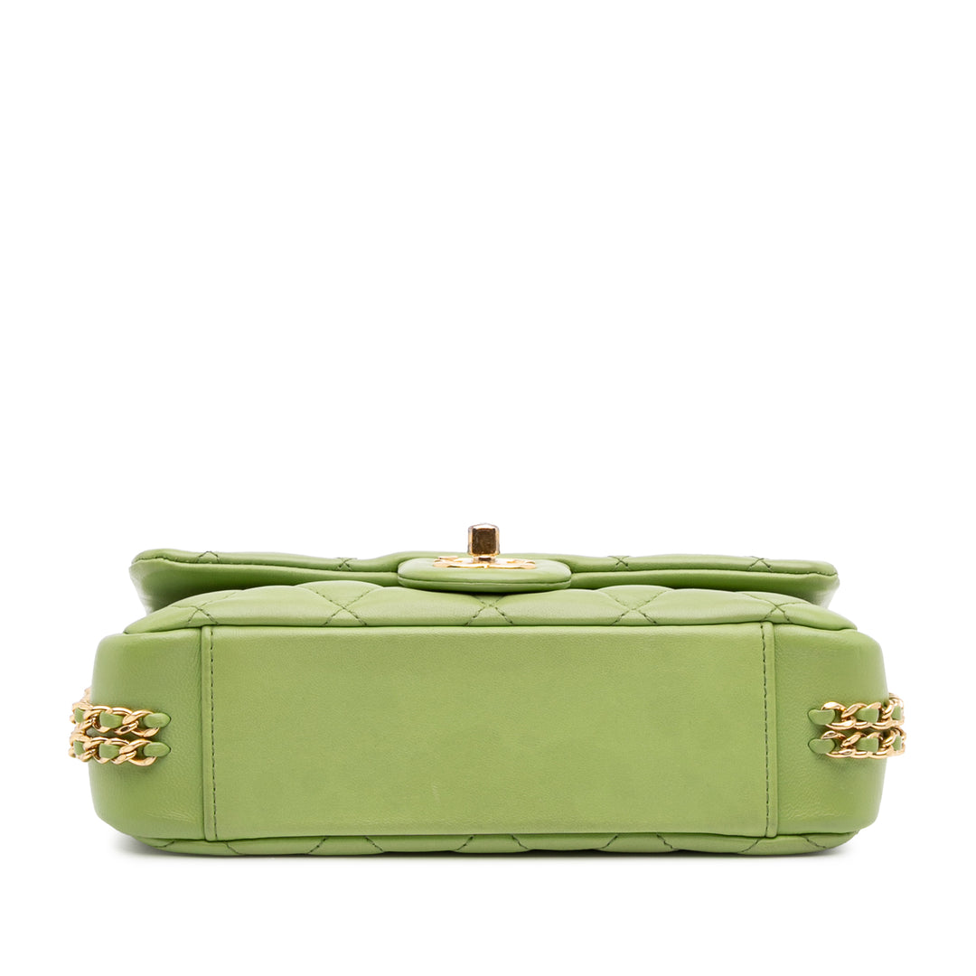 Quilted Lambskin Double CC Chain Around Flap Green - Gaby Paris