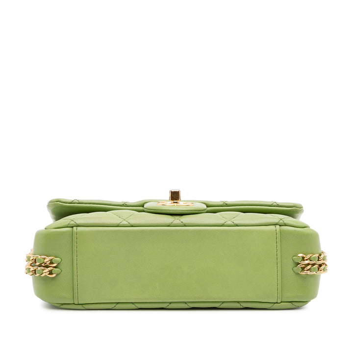 Quilted Lambskin Double CC Chain Around Flap Green - Gaby Paris