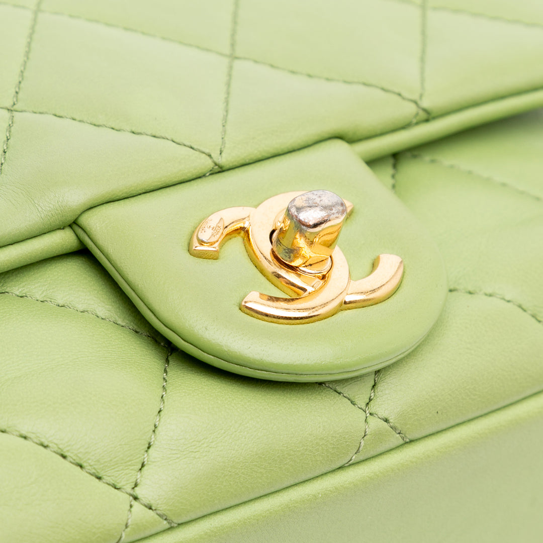 Quilted Lambskin Double CC Chain Around Flap Green - Gaby Paris