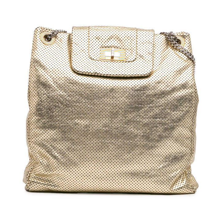 Chanel perforé Crackled Métallisé Drill Cabas Cuir de veau Doré – vue principale – GABY PARIS