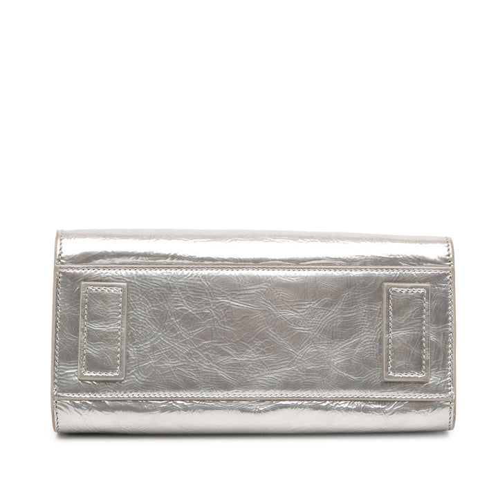 Saint Laurent Nano Métallisé Crinkled Cuir de veau Supple Sac De Jour Sac cartable Argenté