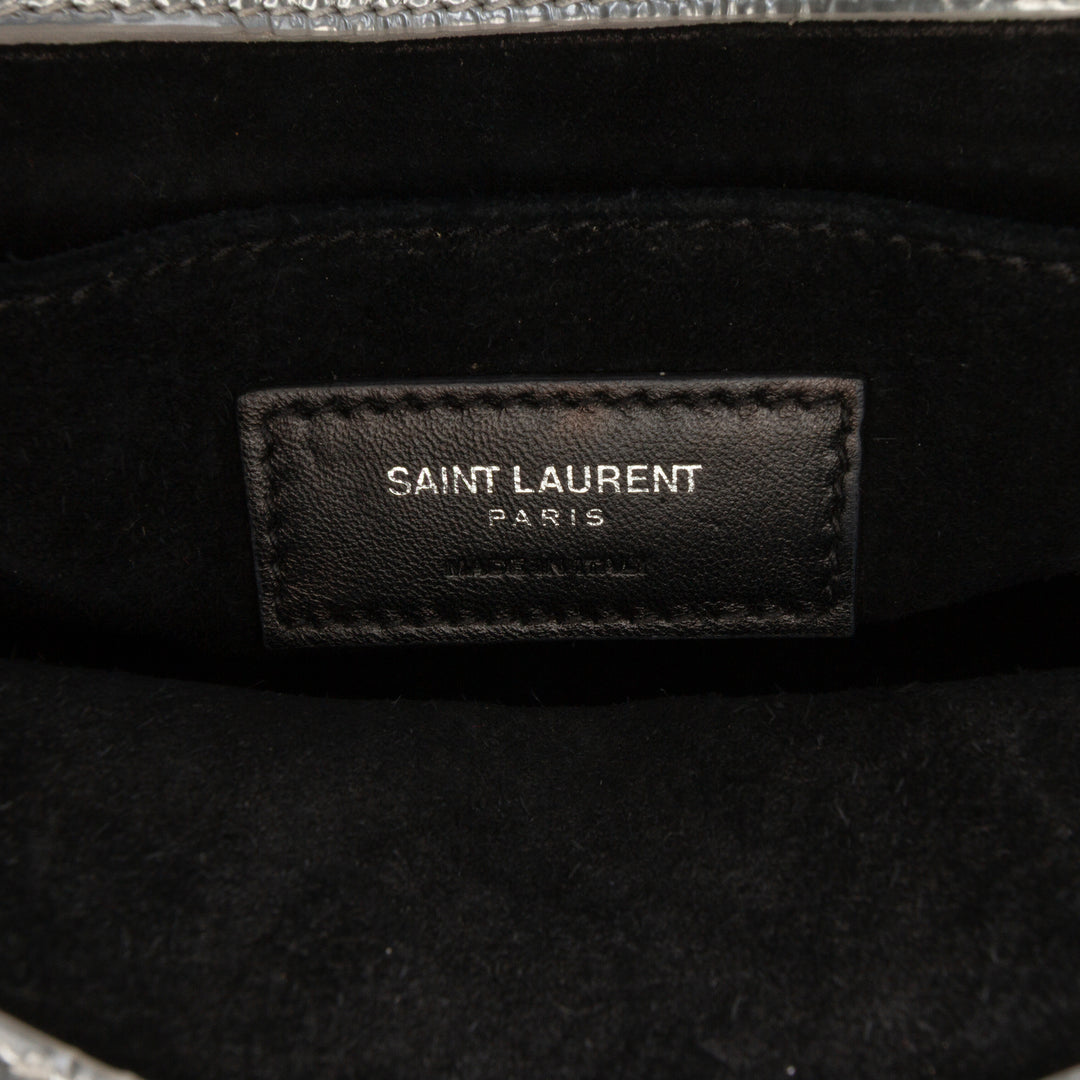 Saint Laurent Nano Métallisé Crinkled Cuir de veau Supple Sac De Jour Sac cartable Argenté