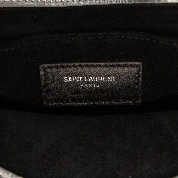 Saint Laurent Nano Métallisé Crinkled Cuir de veau Supple Sac De Jour Sac cartable Argenté
