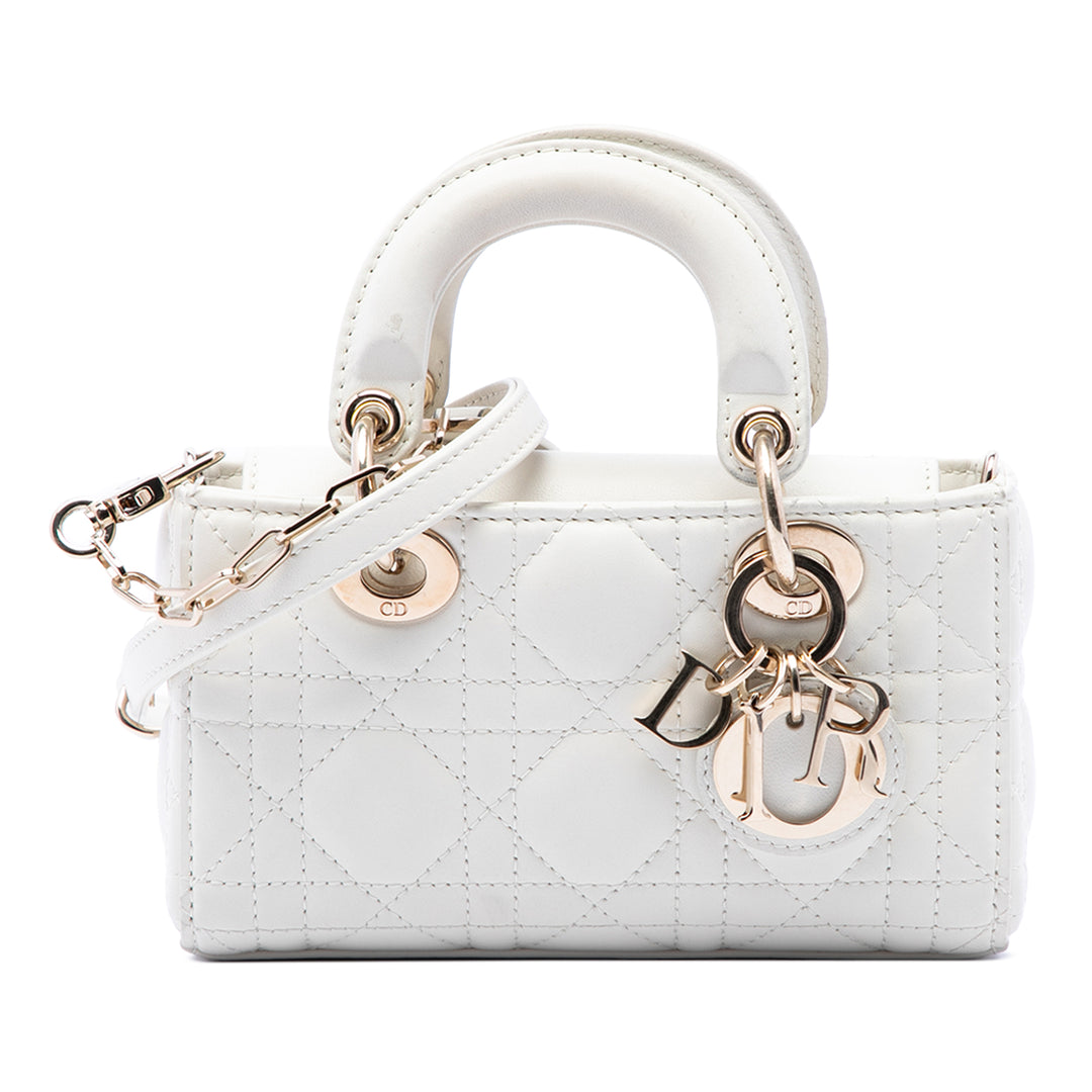 Dior Cannage Lady D Joy Micro Cuir d'agneau Blanc – vue principale – GABY PARIS
