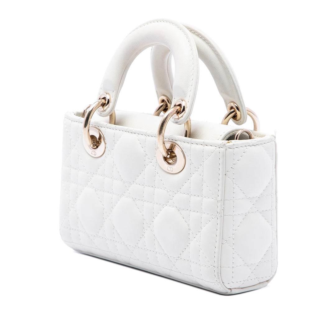 Dior Cannage Lady D Joy Micro Cuir d'agneau Blanc – vue 3 – GABY PARIS