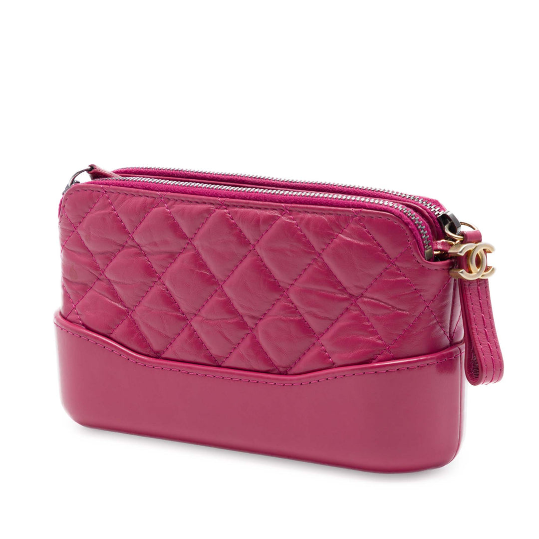 Chanel Matelassé vieilli Cuir de veau Gabrielle Double Zip Pochette avec chaîne